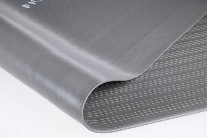 Preview: Arbeitsplatzmatte Yoga Meter Basic, 9 mm, ca. 60 x 90 cm, Grau, stehergonomische Matte für Trockenbereiche